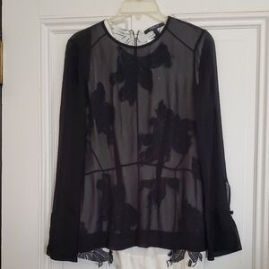 Nwt $1450 Derek Lam Layered Black Sheer Floral Top